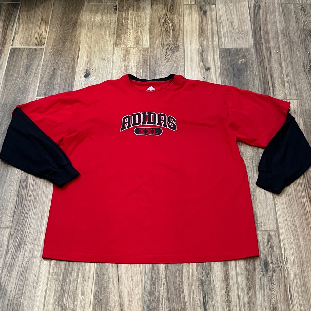 Adidas Red and Black Graphic Long Sleeve Tee